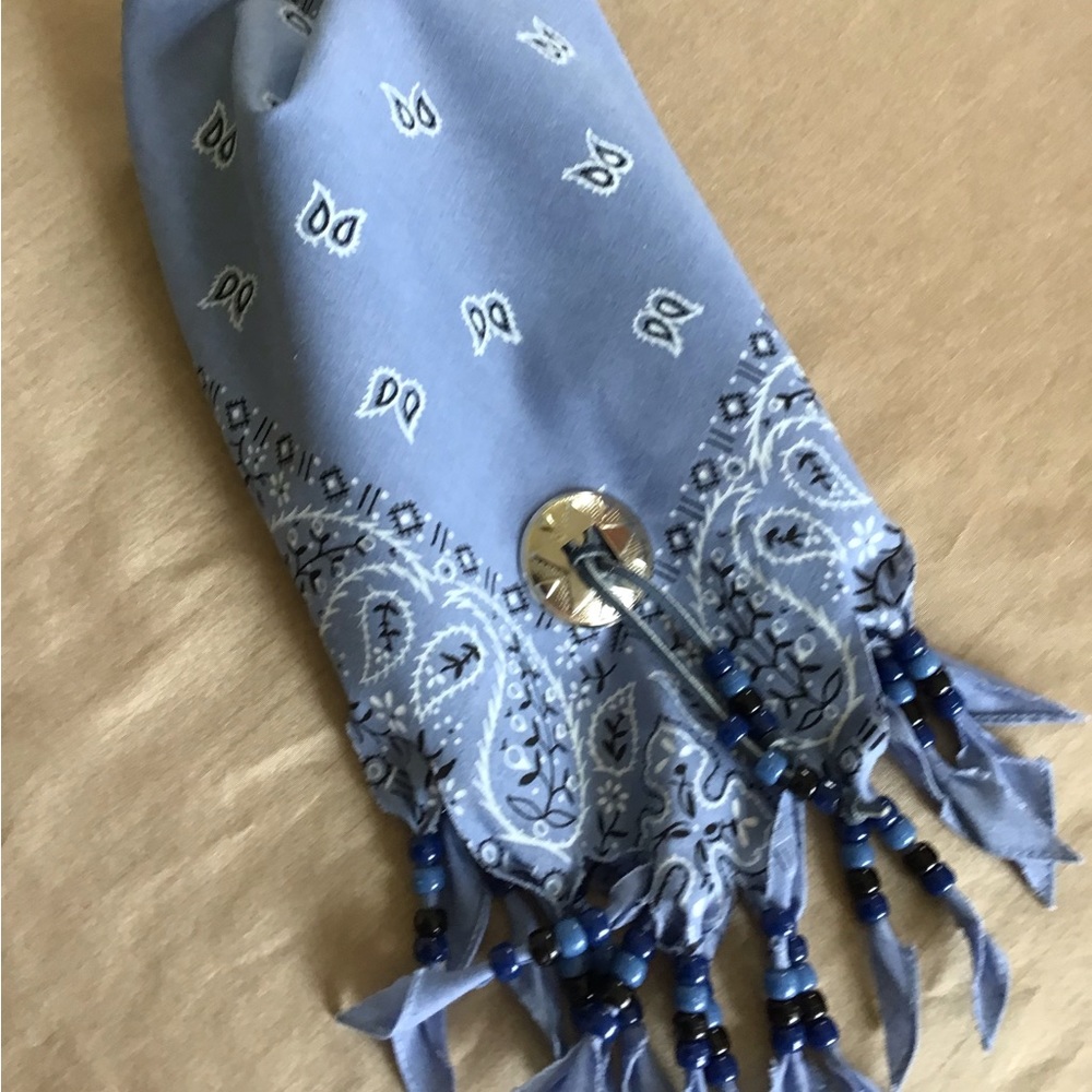 Blue Beaded Fringe Western Scarf